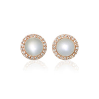 Large Round White Moonstone Cabochon with White Topaz Pavé Studs