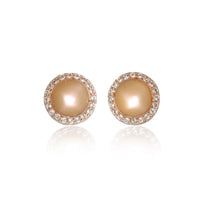 Large Round Peach Moonstone Cabochon with White Topaz Pavé Studs