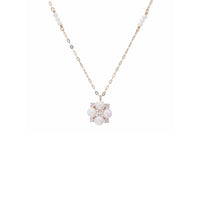 Clover Akoya Pearls with Diamonds Pendant with Gold Chain Necklace