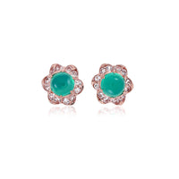 Green Chalcedony Cabochon with White Topaz Floral Studs