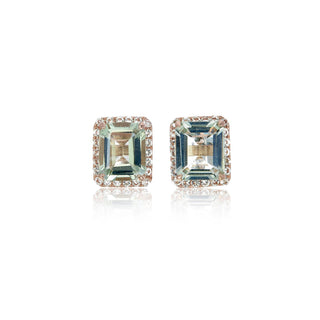 Emerald Cut Green Amethyst with White Topaz Pavé Studs