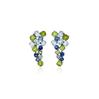 Blue Topaz, Peridot and Blue Sapphire Cluster Studs