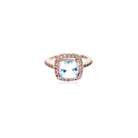 Pavilion Cut Blue Topaz with White Topaz Accent and Pavé Ring