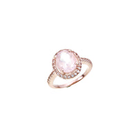 Oval Cut Rose Quartz with White Topaz Accent and Pavé Ring