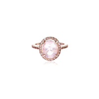 Oval Cut Rose Quartz with White Topaz Accent and Pavé Ring